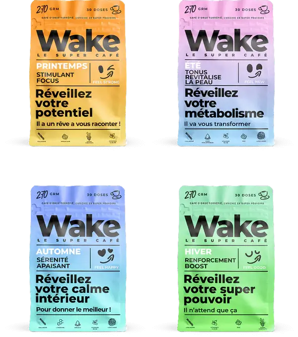 toute la gamme des cafés adaptogènes de Wake