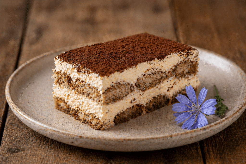 une tranche de tiramisu à la chicorée