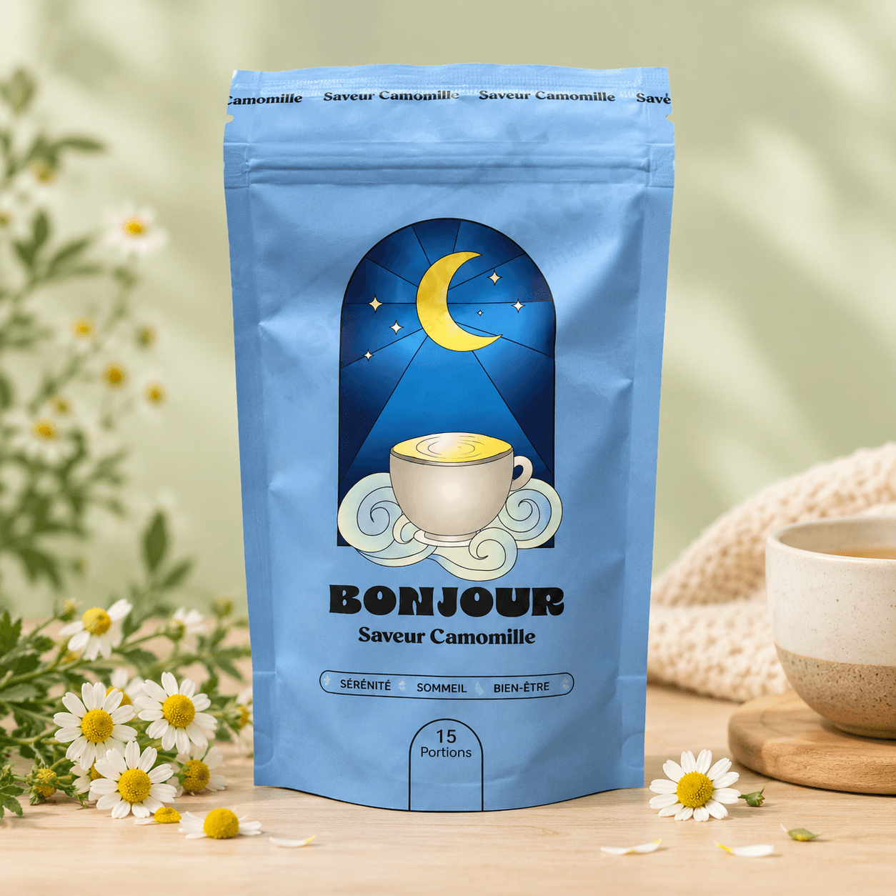 sachet de tisane adaptogene a la camomille